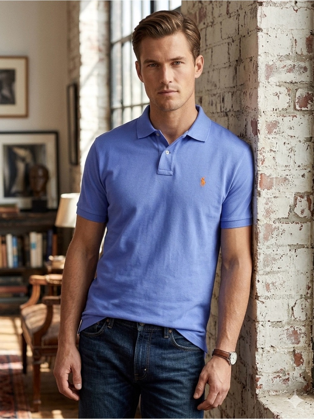 Ralph Lauren Light Blue Polo with Orange Logo Sz XXL